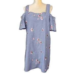 Bobeau Dress Womens XL Blue Stripe Cold Shoulder Summer Shift sundress cute